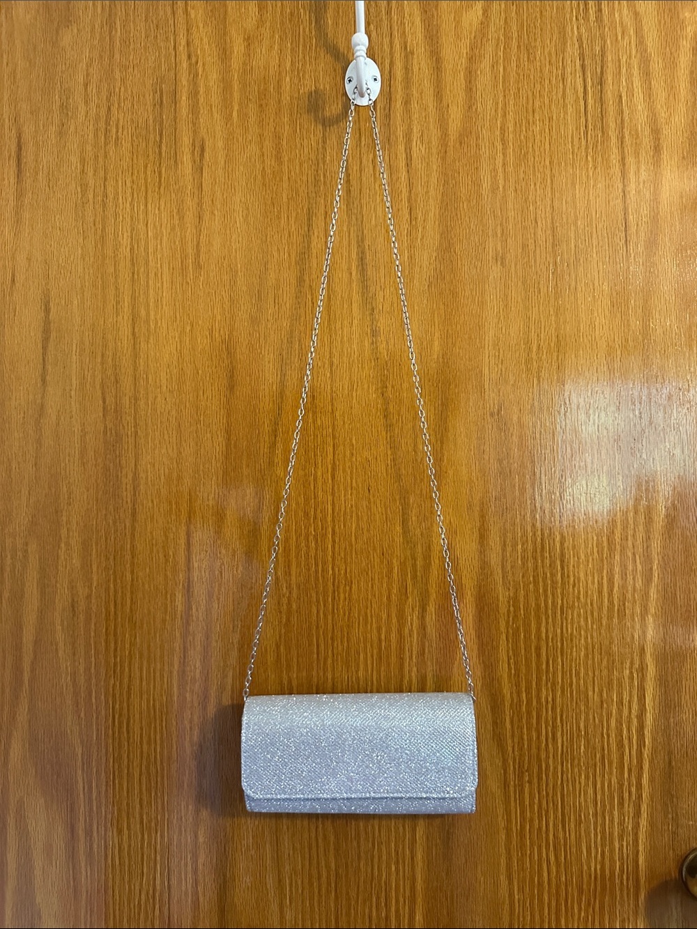 Sparkling Silver Evening Clutch with Chain Strap
